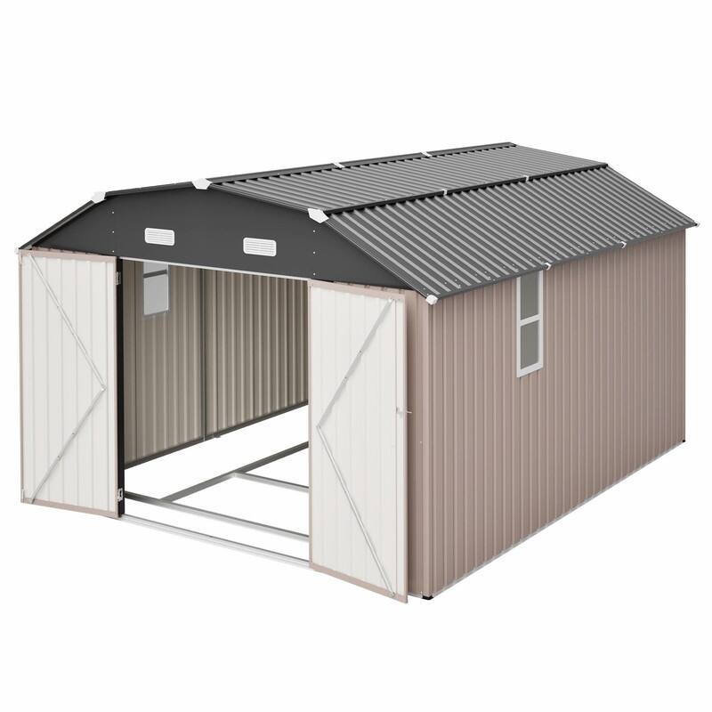 10' x 12' Outdoor Storage Shed, Heavy-Duty Rust-Resistant Steel Tool Shed with Floor Frame Kit
