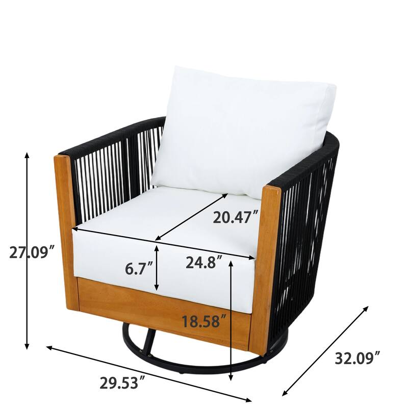 Christopher Knight Home - Mid-Century Modern Outdoor Acacia Wood Swivel Chair with Ceramic Tile Side Table