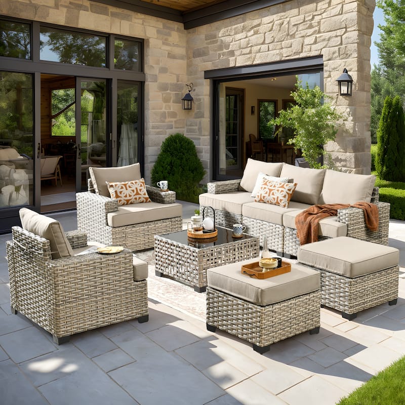 XIZZI 8-piece Patio Furniture Outdoor Rattan Conversation Set - Beige
