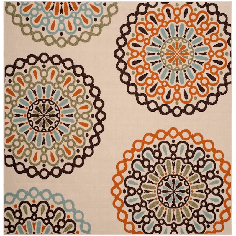 SAFAVIEH Veranda Elsi Geometric Medallion Indoor/Outdoor Area Rug - 8' Square - Cream/Terracotta