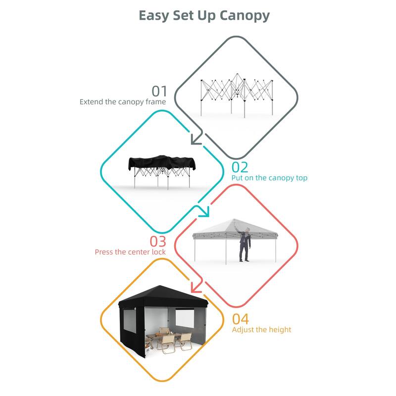 10x10 Ft Pop Up Canopy Tent Easy One Person Set-up, Instant Portable Shelter
