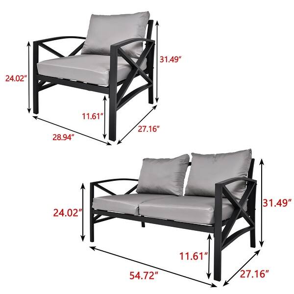 Patio Furniture Metal Arm Chair 3 Piece Garden Outdoor Contemporary