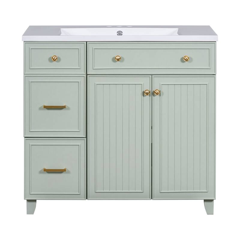 36 Inch MDF Freestanding Bathroom Vanity Set with Integrated Ceramic Sink - 36" x 18"