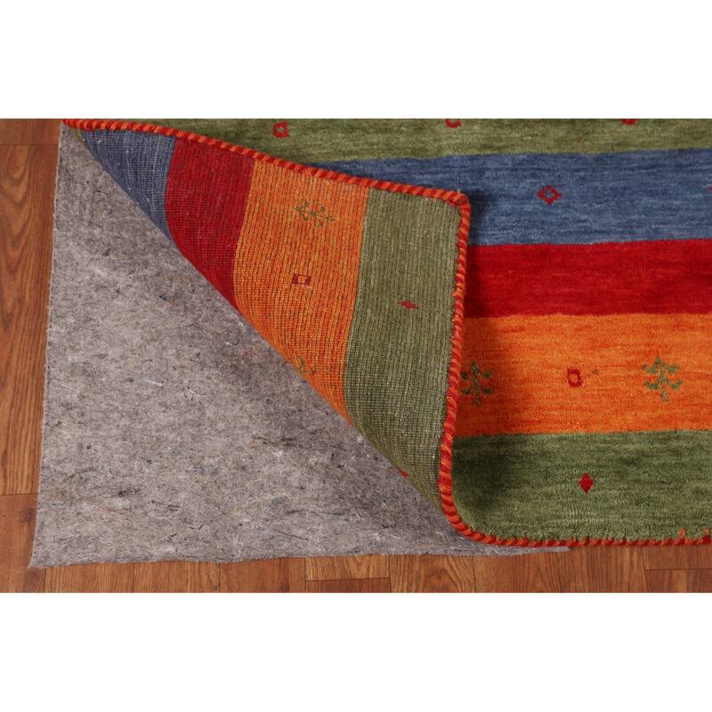Striped Red Gabbeh Oriental Area Rug Handmade Wool Carpet - 5'8"x 7'11"