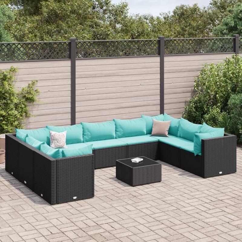 vidaXL Patio Lounge Set with Cushions Sectional Sofa Garden Backyard Poly Rattan - 24.8" x 24.8" x 22.6" - Black (8)