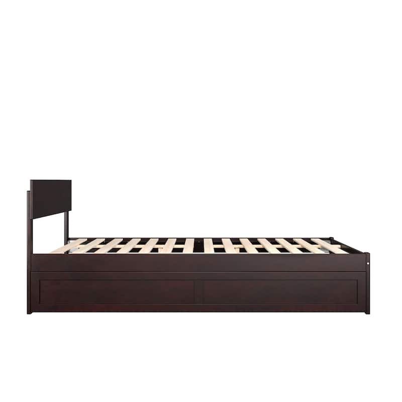 Twin XL Bed with Trundle - HomeStock Espresso Finish - Modern Panel Headboard - Durable Wood Frame