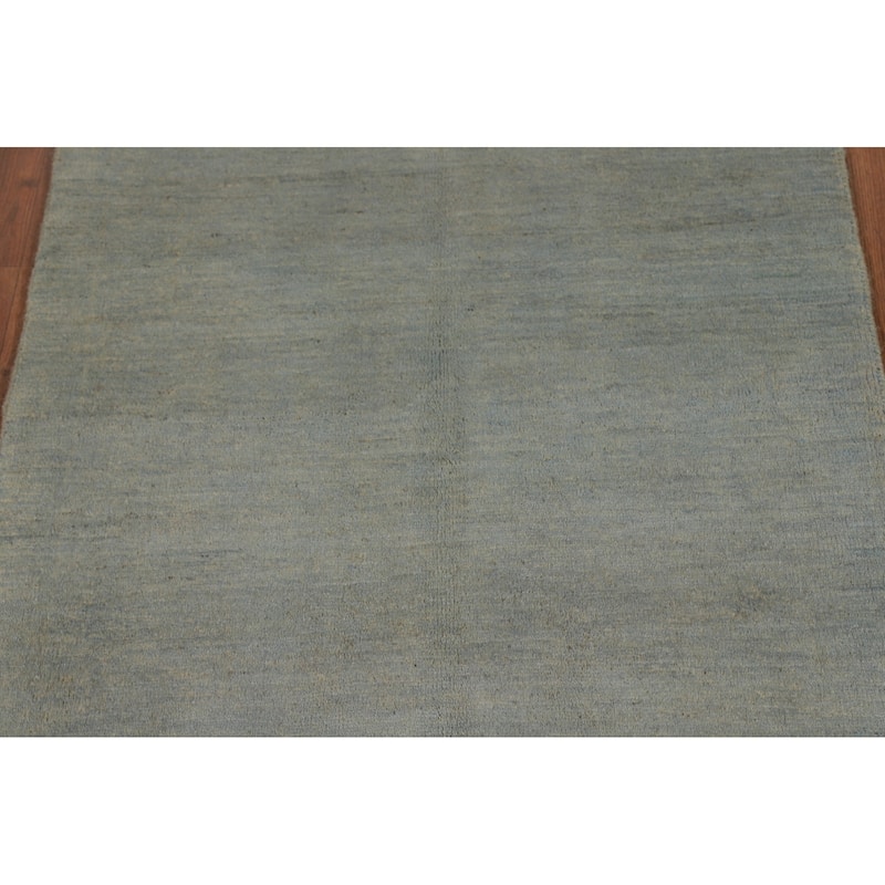 Hand Knotted Oriental 100% Wool Carpet Modern Stripe Greys & Charcoal Gabbeh Area Rug - 3' 10'' X 2' 8''