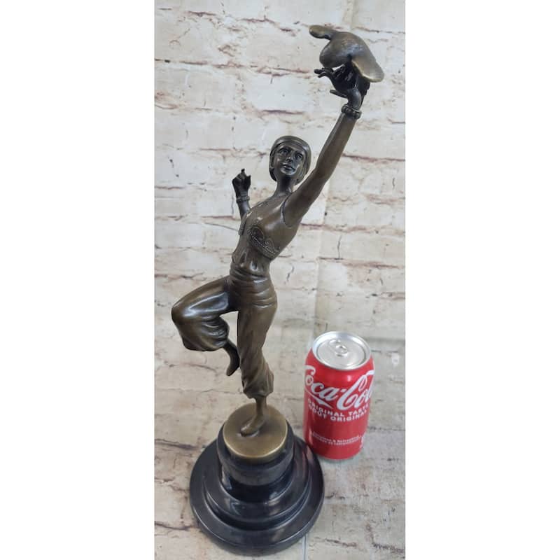 Parrot Girl Bronze Figure Statue Sculpture After Paul Philippe Dancer Girl Bird