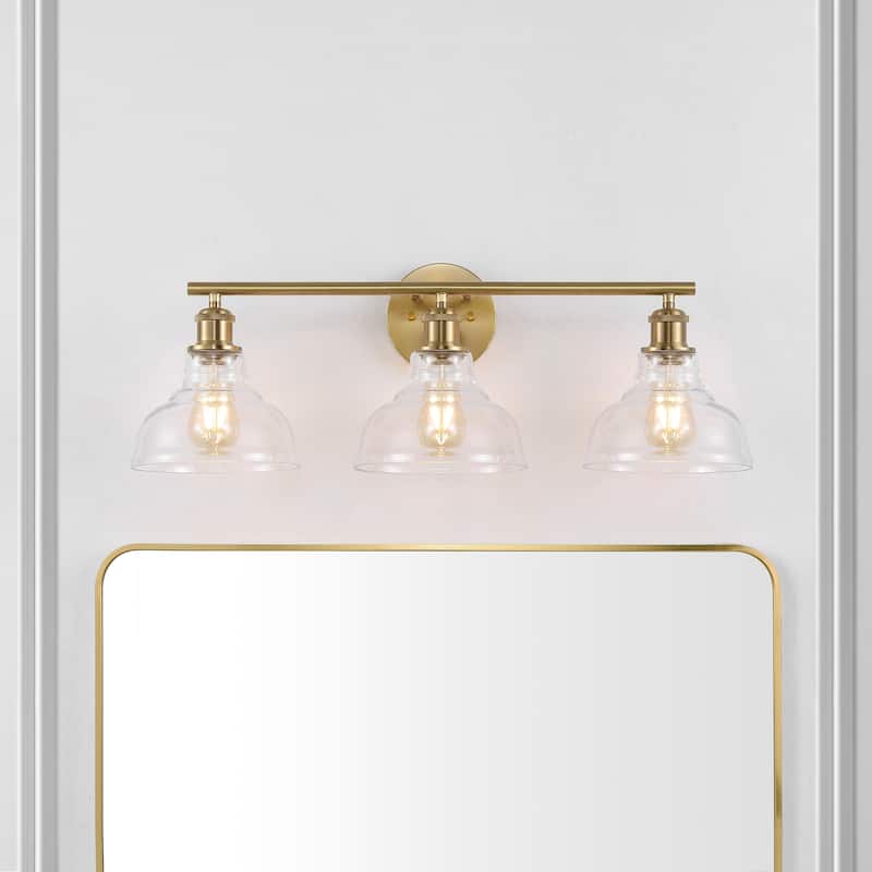 SAFAVIEH Baiba 3-Light Bathroom Vanity Wall Sconce (LED Bulbs Included) - 27.3 In. W x 8.8 In. D x 9.8 In. H - 27Wx9Dx10H