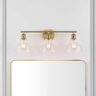 SAFAVIEH Baiba 3-Light Bathroom Vanity Wall Sconce (LED Bulbs Included) - 27.3 In. W x 8.8 In. D x 9.8 In. H - 27Wx9Dx10H