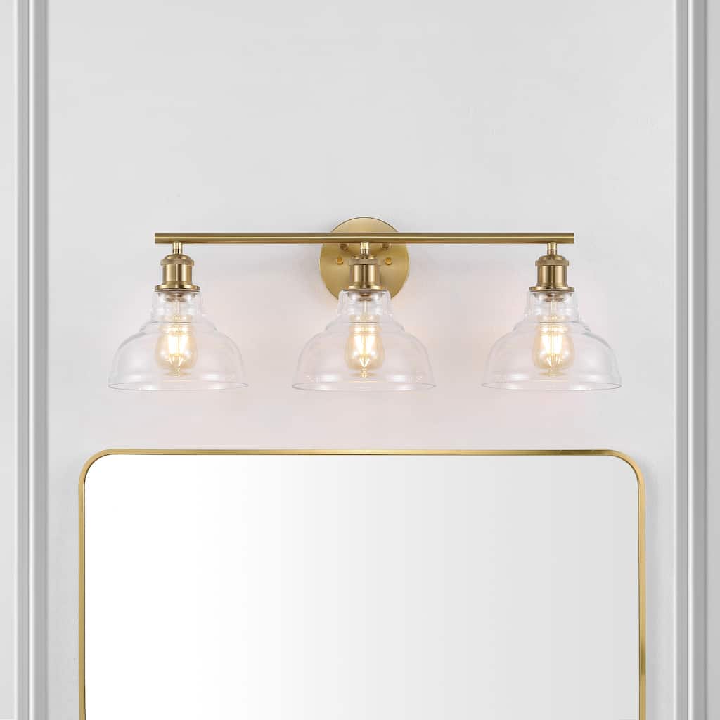 SAFAVIEH Baiba 3-Light Bathroom Vanity Wall Sconce (LED Bulbs Included) - 27.3 In. W x 8.8 In. D x 9.8 In. H - 27Wx9Dx10H