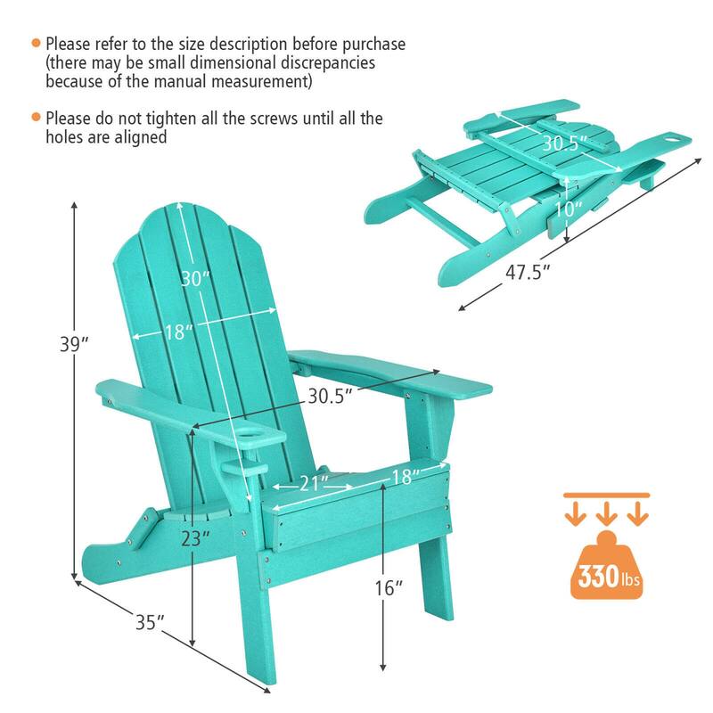 Gymax 4PCS Patio Folding Adirondack Chair Weather Resistant Cup Holder
