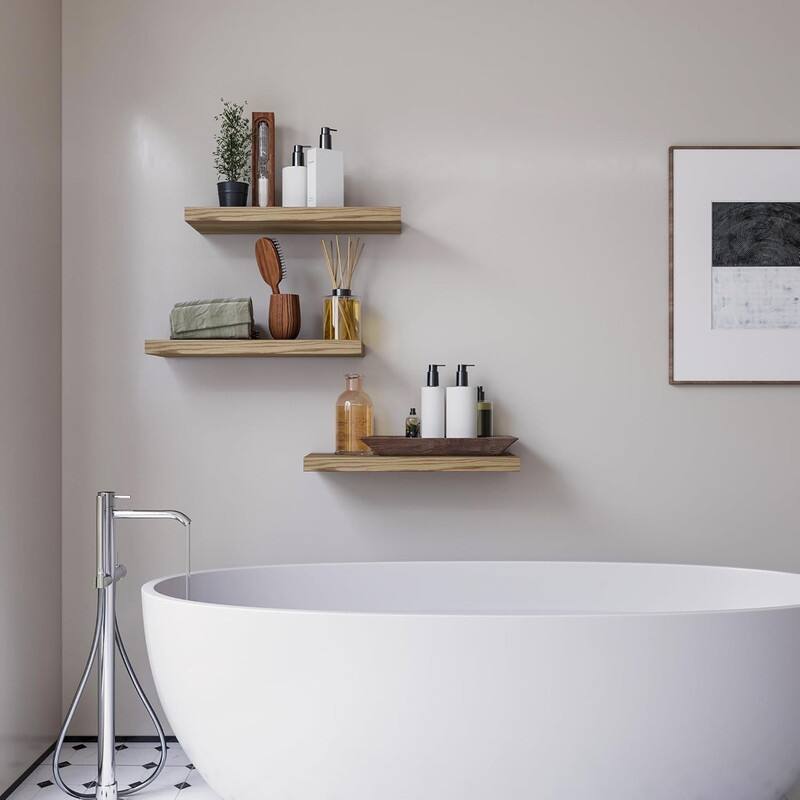 Floating Shelves for Wall Set of 3, 16" Rustic Wood Wall Shelves - 6.7"D x 16"W x 1"H