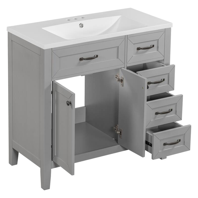 36" Bathroom Vanity with Sink Combo, Black Bathroom Cabinet with Drawers, Solid Frame and MDF Board