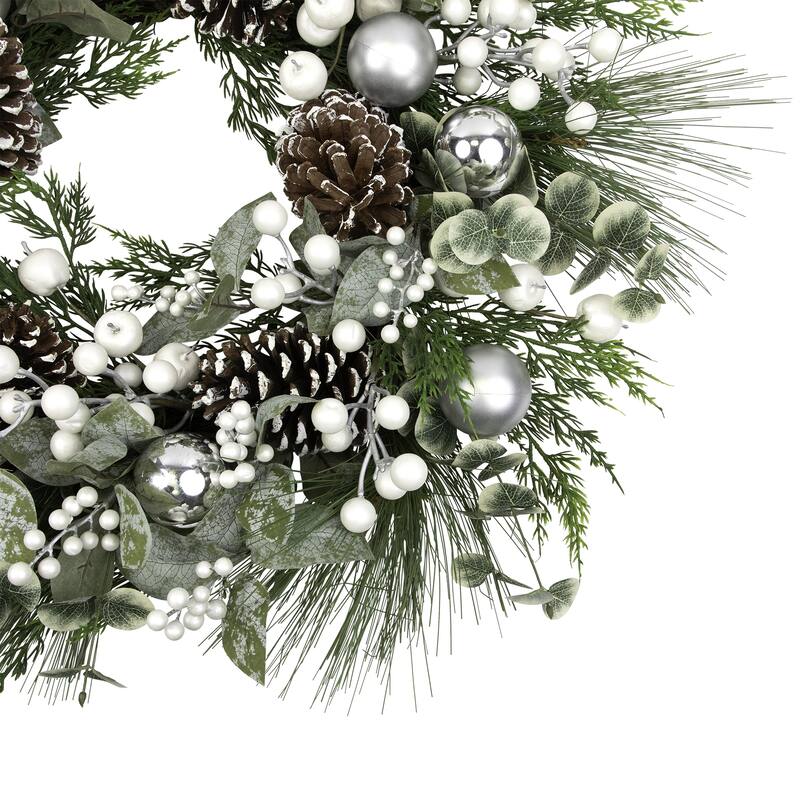 Mixed Pine with Pinecones and Ornaments Artificial Christmas Wreath - 28" - Unlit