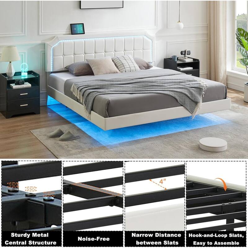 Bed Frame with Upholstered Adjustable Headboard