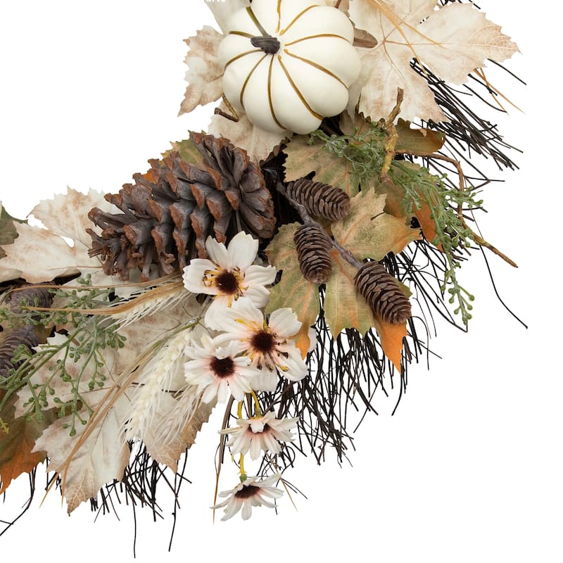 Pumpkin and Pinecone Fall Harvest Artificial Wreath - 24" - Unlit