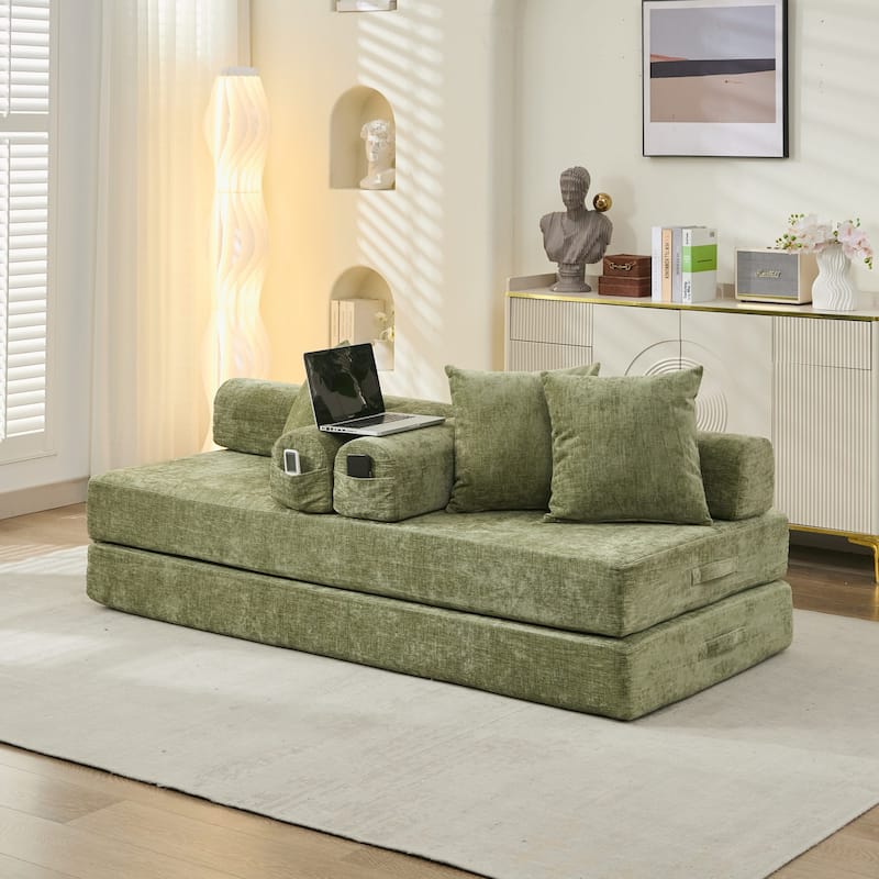 Comfy Convertible Folding Mattress Couch,Floor Sofa Bed, Chenille Floor Sofa With Armrest, Floor Sofa Lounge Couch