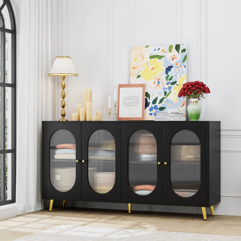 Modern Style Freestanding 4 Door Dining Cabinet - Black
