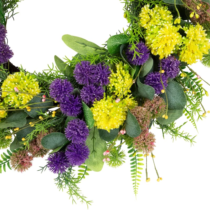 Mixed Foliage and Thistle Spring Wreath - 22" - Yellow and Purple