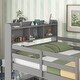 preview thumbnail 5 of 7, Gray Solid Wood Bunk Bed with Bookcase Headboard, Safety Rail and Ladder, Can Be Converted into 2 Beds