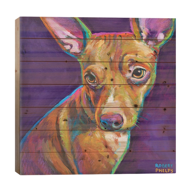 Jack The Chihuahua Print On Wood by Robert Phelps - Multi-Color - 26x26x1.5