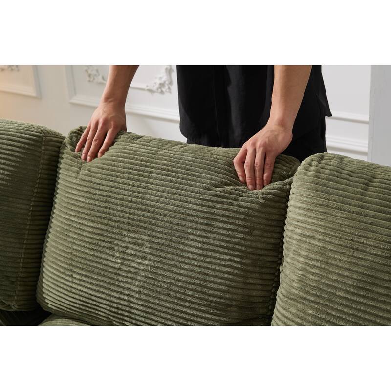Modern L Shaped Modula Sectional Sofa with Corduroy Cushions for Living Room or Guest Room, No Assembly