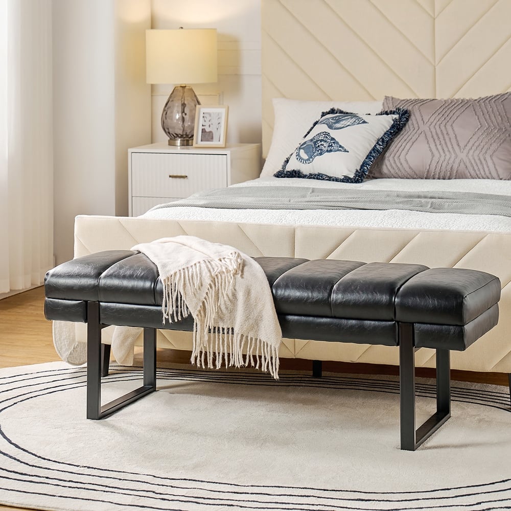 Laurens Modern 52.5'' Channel Tufted Bench with Mental Legs by HULALA HOME