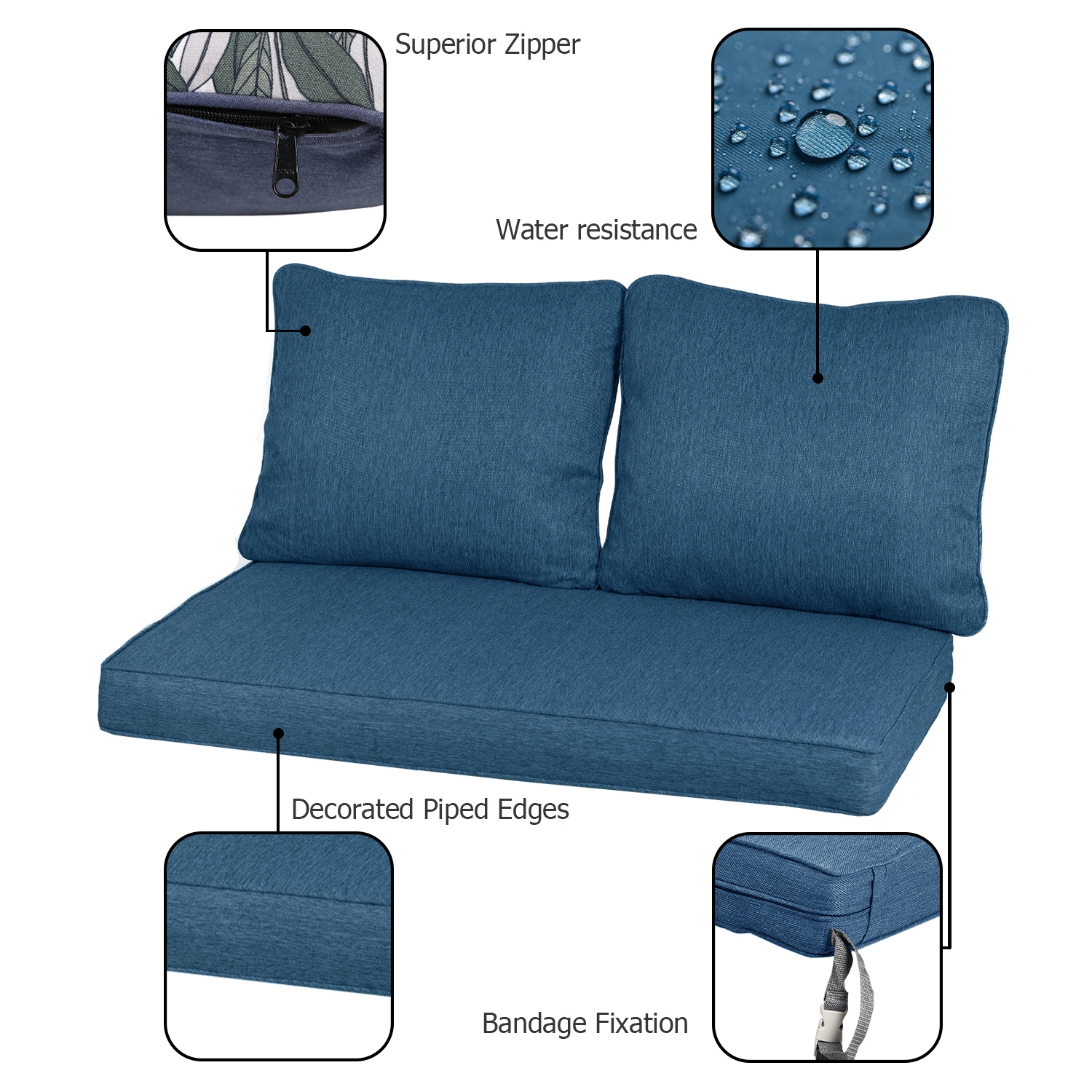 Aoodor Loveseat Cushions Set Deep Seating Bench Chair Cushions with Back Pillows Seat Cushion 3 Piece Set Bed Bath Beyond 37256089