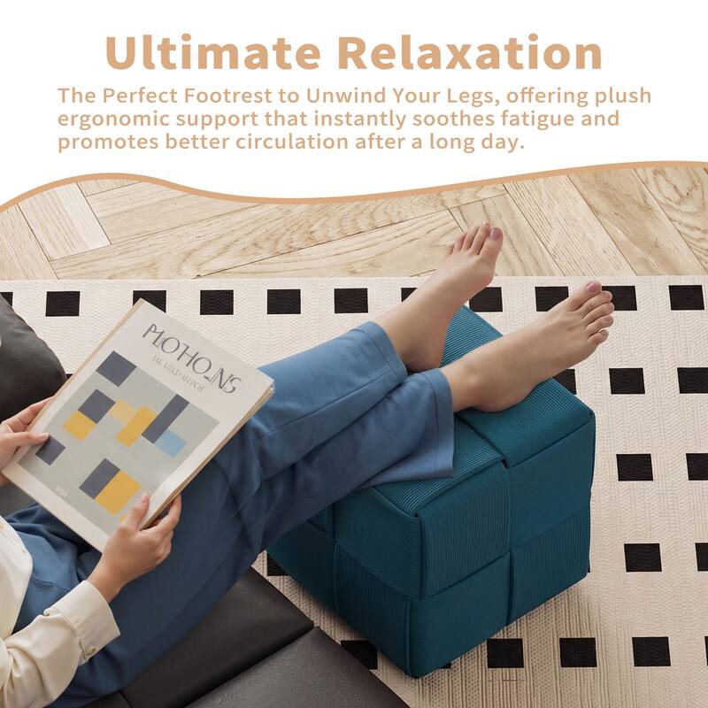 Ottoman Foot Rest Soft and Comfortable Ottoman Square Corduroy Woven Design Sofa Stool