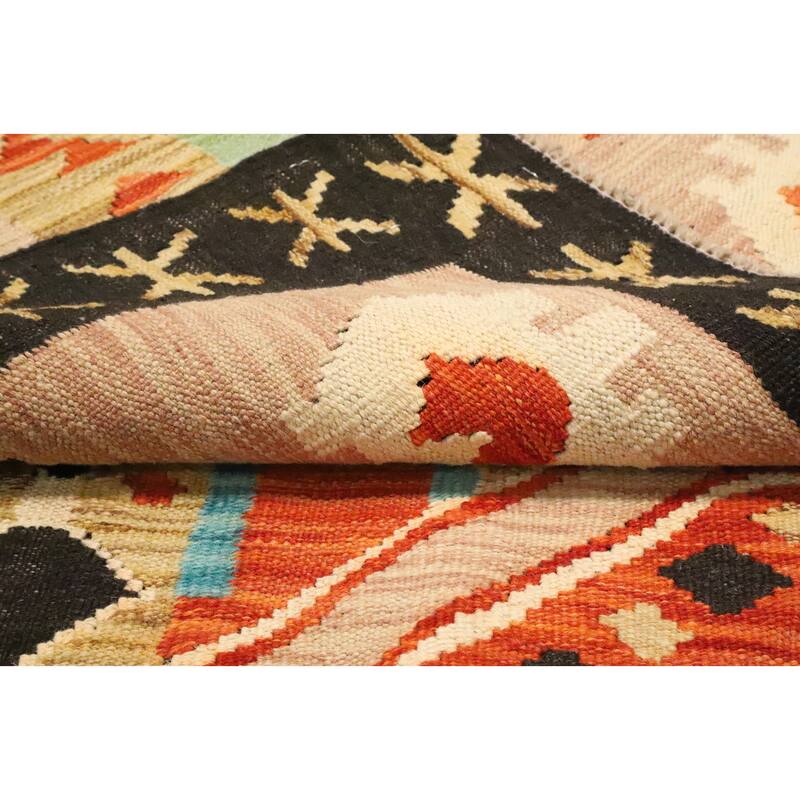 Hand Woven Oriental 100% Wool Carpet Southwestern Tribal Black Kilim Area Rug - 9' 8'' X 6' 4''