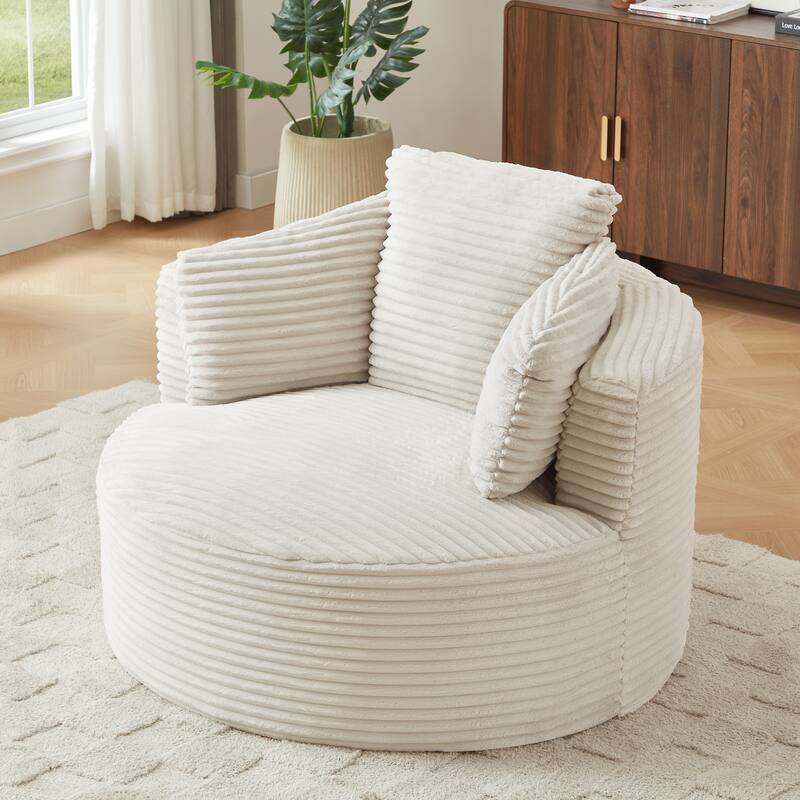 Deep Seat Barrel Chair Corduroy Single Sofa Armchair Round Accent Chair