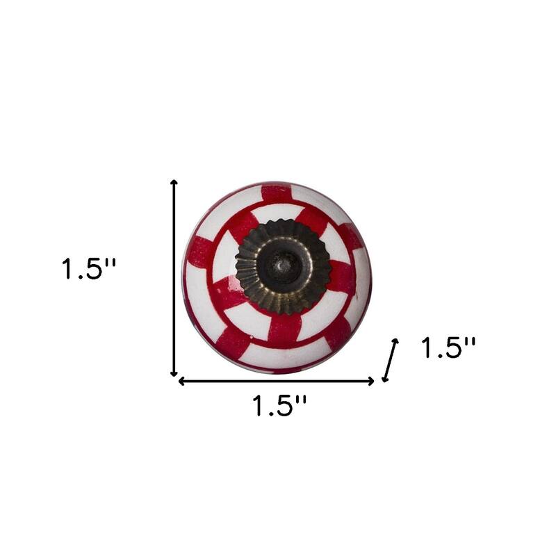 Set of 8 Decorative Red and White Ceramic Knobs for Cabinets - 1.50” x 1.50” x 1.50"