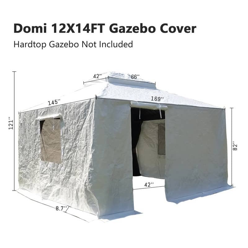 Domi 8' x 8' Universal Winter Gazebo Cover, All Season Waterproof Enclosed Cover with Sidewalls & Ventilated Mesh Windows, White - White - 12' x 14'