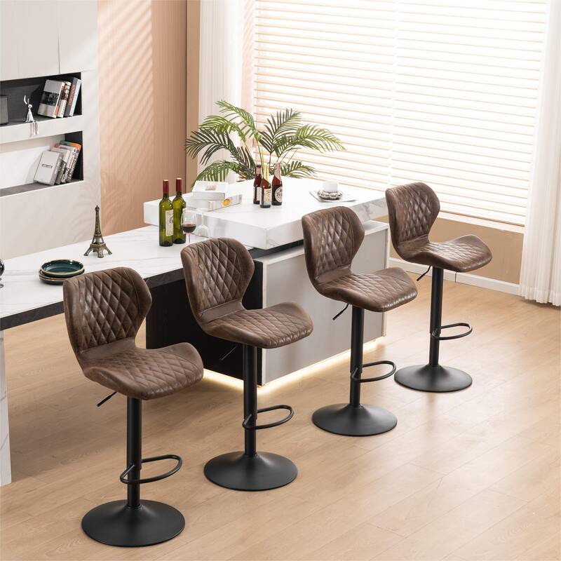HOMYKA Swivel Adjustable Height Stool Set of 4 - Retro Brown