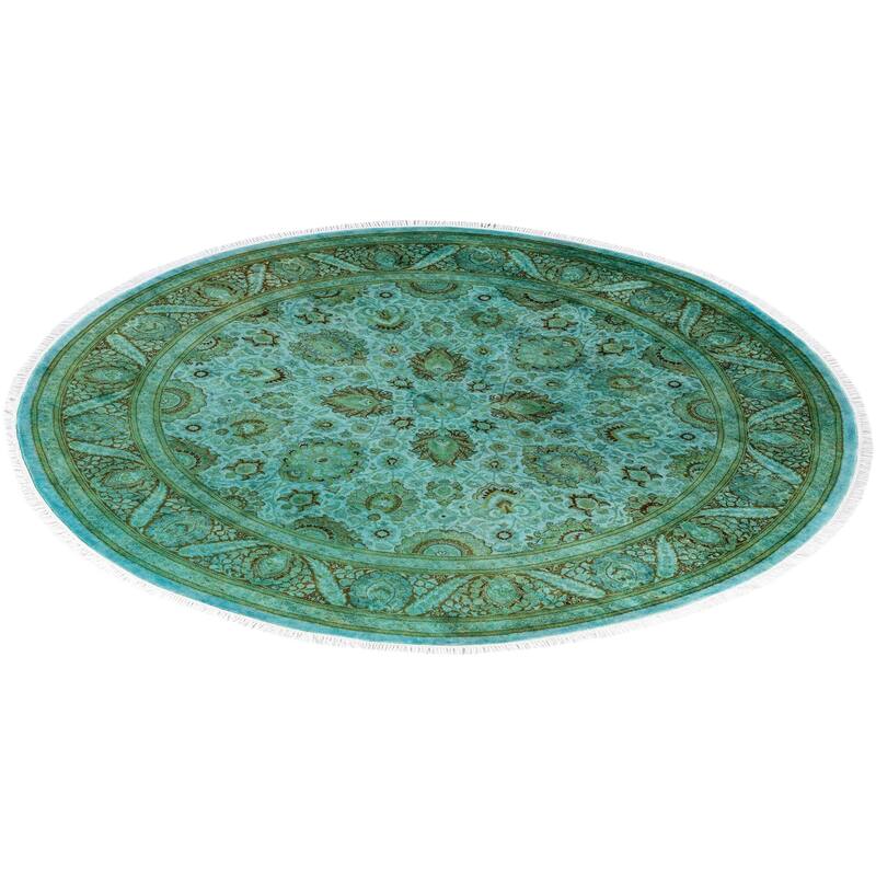 Overdyed One-of-a-Kind Hand-Knotted Area Rug - Green - 7' 1" x 7' 1"