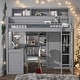 preview thumbnail 1 of 10, Wood Twin Size Loft bed with Multiple Storage Shelves and Wardrobe Grey