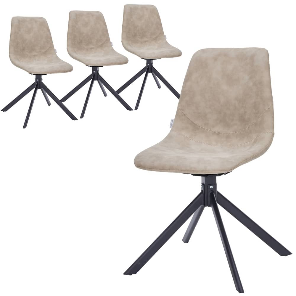 Markley (Set of 4) Mid-Century Modern Vegan Leather Swivel Dining Chairs with Matte Black Metal Legs for Kitchen or Office