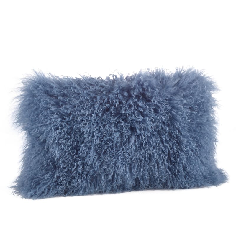 Poly-filled Mongolian Lamb Throw Pillow - 12"x20" - Blue Grey