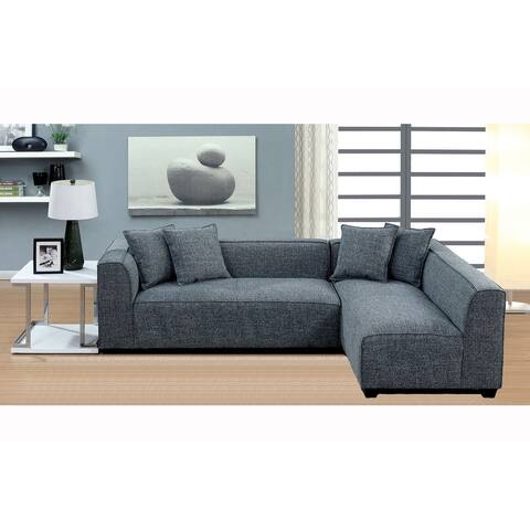 Padded Linen Sectional Sofa in Gray Finish