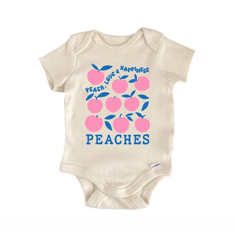 Peaches Fruit Retro - Baby Bodysuit - Blue - 0-3M