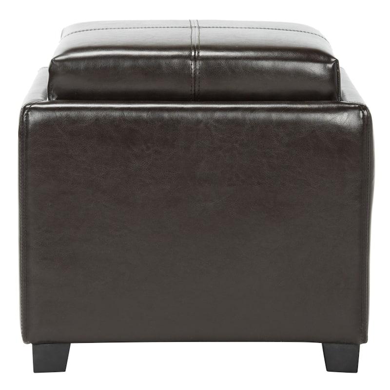 SAFAVIEH Lesia Storage Brown Leather Tray Ottoman