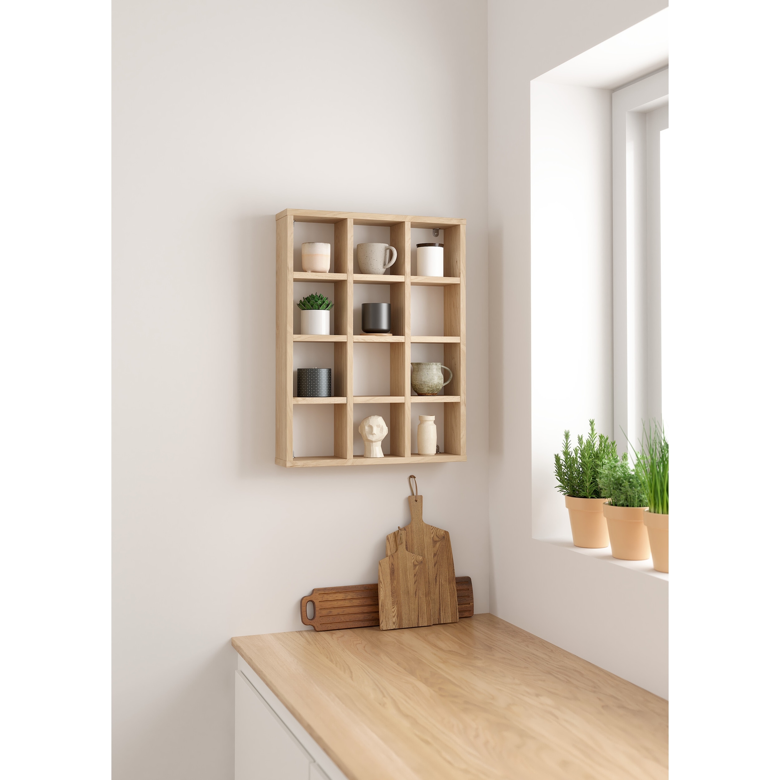 Porch & Den Hyper 12 Cubby Wall Unit, Jackson Hickory