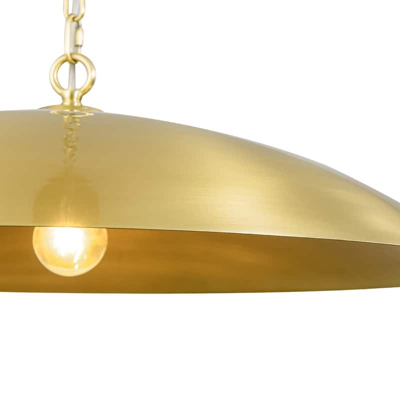 1-Light Black Gold Oversized Metal Dome Pendant Light - 27in