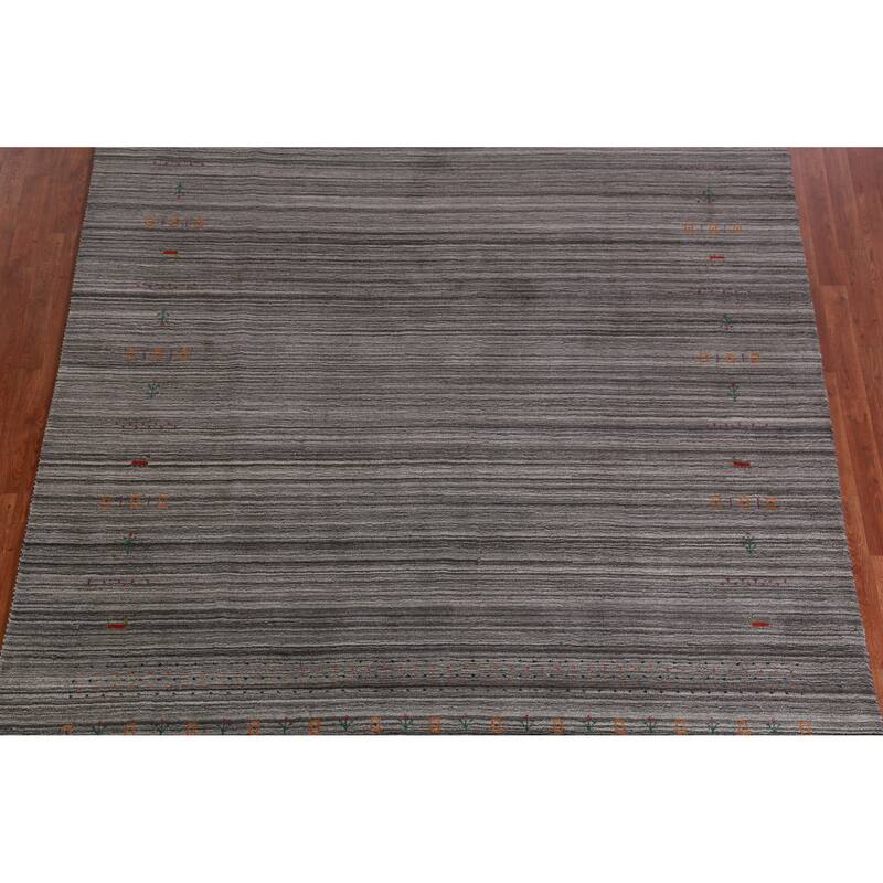 Hand Knotted Oriental 100% Wool Carpet Tribal Stripe Greys & Charcoal Gabbeh Area Rug - 9' 9'' X 8' 1''