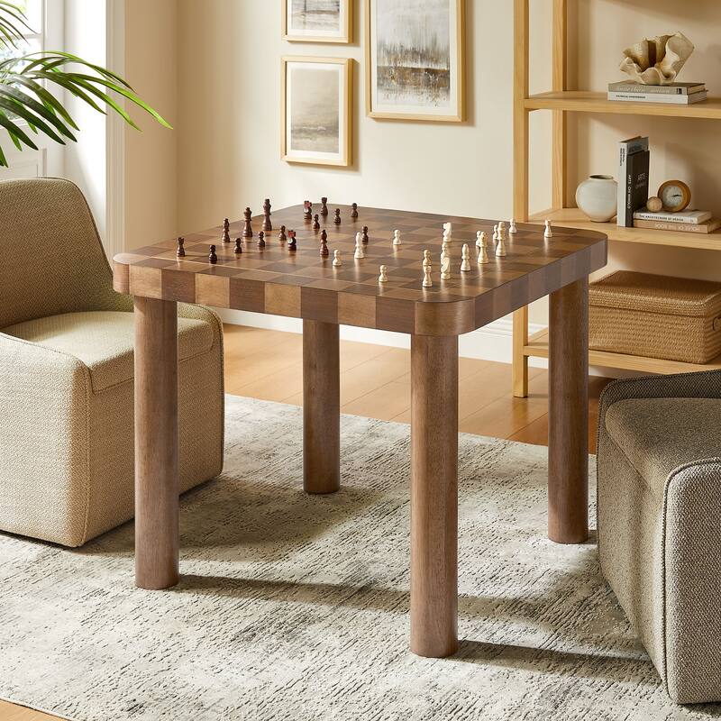 Oscar 36 Inch Square Checkered Dining Table - Walnut and Dark Walnut