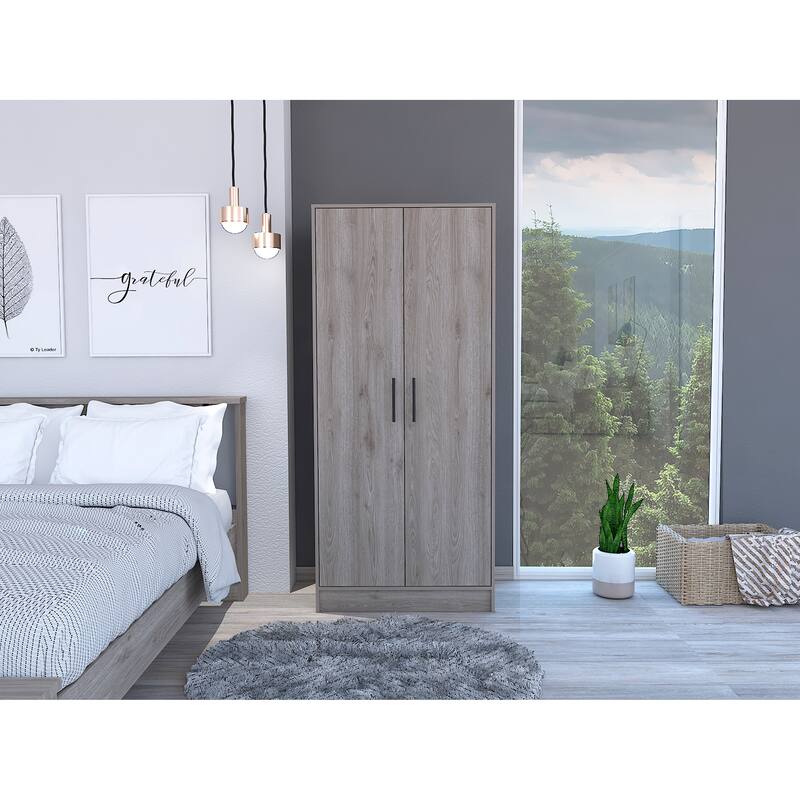 19.7" Modern Double-door Armoire with Two Shelves and One Drawer for Bedroom - Gray