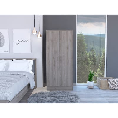 Armoire Wardrobe with Two Shelves,Double Door,Metal Rod and One Drawer For Living Room,Bedroom