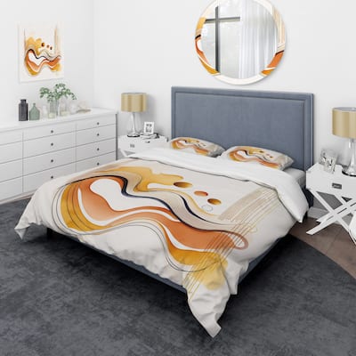 Designart "Burnt Orange Waves Abstract III" Orange Modern - Bedding Cover Set With Shams