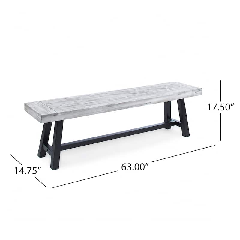 Roomfitters Modern Outdoor Benches with Sandblasted Brown Wood Top and Rustic Metal Legs, Stylish for Garden, Set of 2